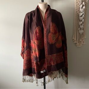 100% Pashmina Reversible Shawl Scarf Butterfly Mandala Wrap Oversized Fringe